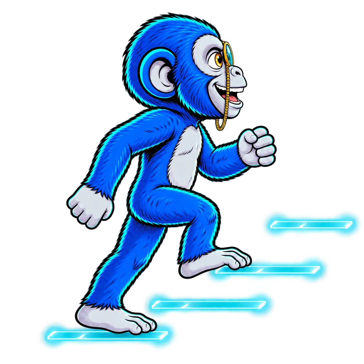 La mascotte Clic Monkey monte un escalier en verre, symbole de la progression du référencement