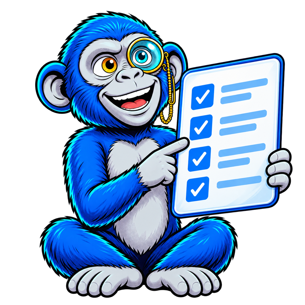 La mascotte Clic Monkey réfléchit à votre stratégie