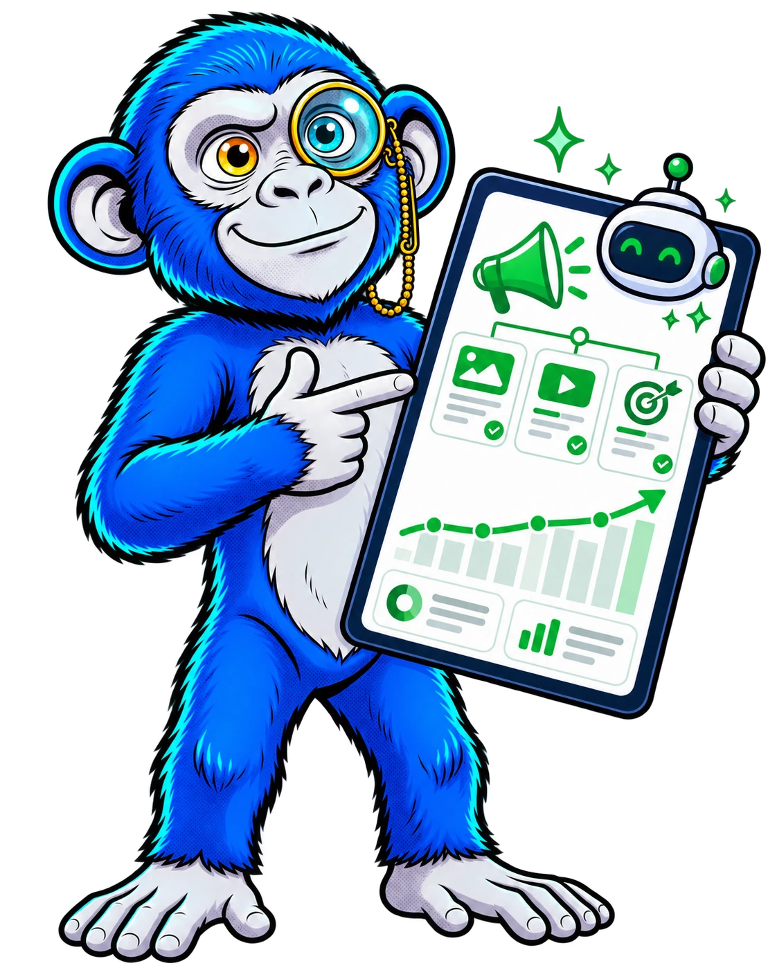 La mascotte ClicMonkey présente le service GO Ads et son pilotage publicitaire par intelligence artificielle